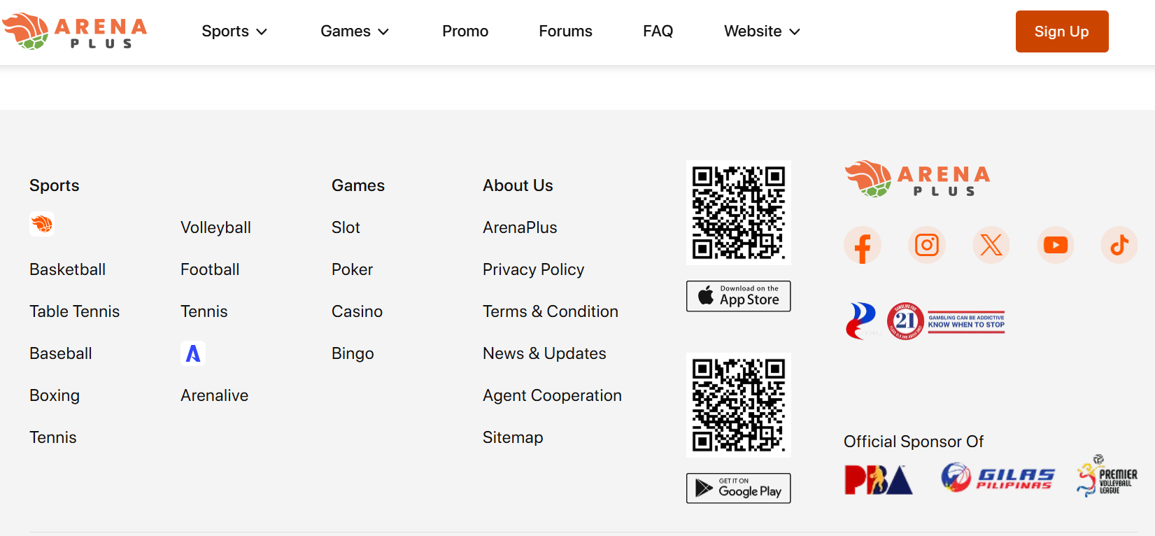 ArenaPlus homepage register button
