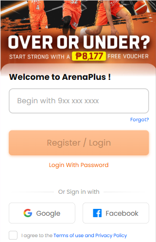 ArenaPlus verification code page